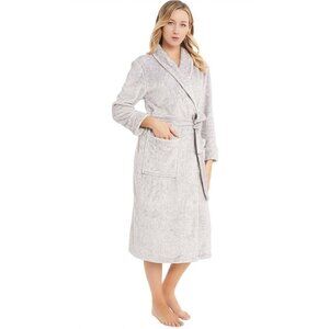 Soft Cozy Plush Women's Robe Brindle Gray Bathrobe Long Lounge Wear Size S NEW